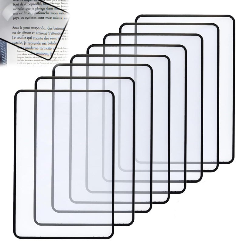 Yuiturt 8 PCS 3X Page Magnifying Sheet for Reading, Ultra-Thin Lay-Flat Flexible PVC Page Magnifiers (7" X 4.7") Full-Page Magnifying Glass for Books, Maps, Small Printï¼ŒIdeal for Seniors & Eye-strain